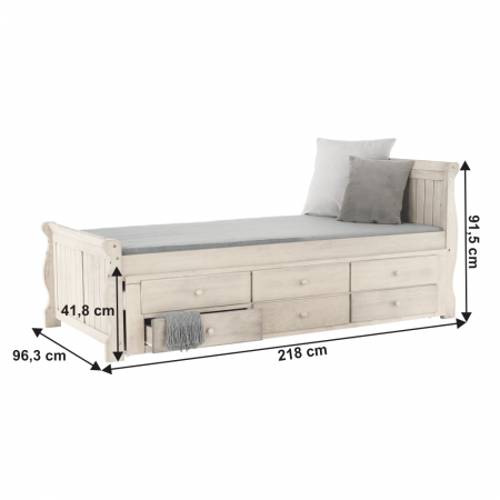Pat cu pat suplimentar, alb antic, 90x200, ANTIKO [27]