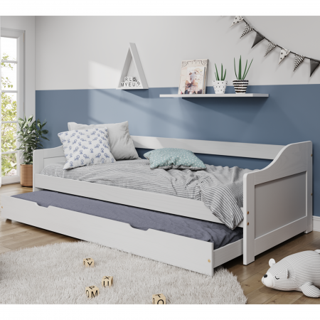 Pat cu pat suplimentar extensibil, alb, lemn masiv, 90x200, LAURA NEW [3]