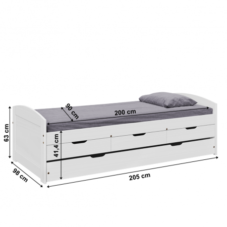 Pat cu pat suplimentar extensibil, alb, lemn masiv, 90x200, MARINELLA NEW [6]