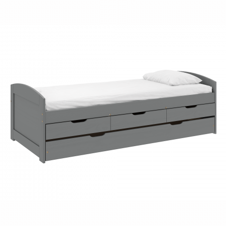 Camera copiilor - Pat cu pat suplimentar extensibil, gri, lemn masiv, 90x200, MARINELLA NEW