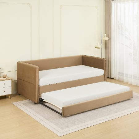 Pat cu pat suplimentar extensibil, maro, 90x200, TALNIA [11]