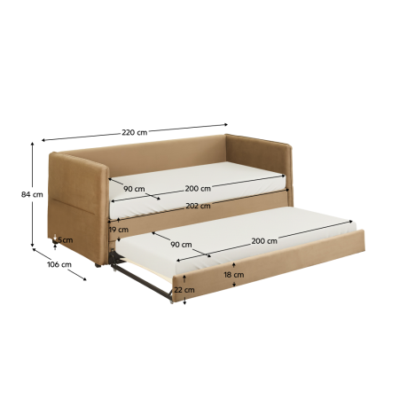 Pat cu pat suplimentar extensibil, maro, 90x200, TALNIA [15]