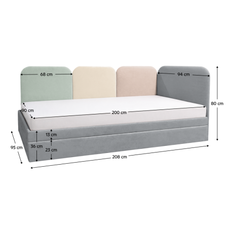 Pat cu pat suplimentar, gri/amestec de culori, 90x200, DUHA [6]