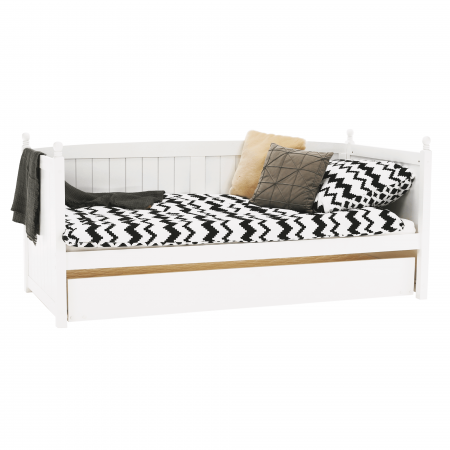 Paturi pentru copii - Pat cu pat suplimentar, lemn de pin, alb, 90x200, GLAMIS