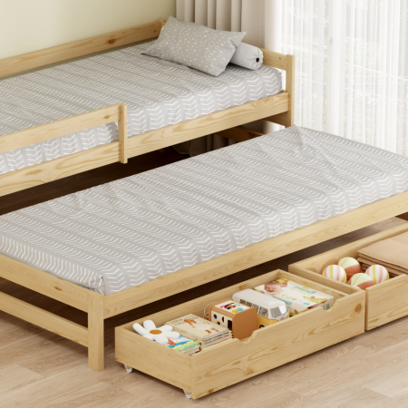 Pat cu pat suplimentar şi spaţiu de depozitare, 90x200, natural, ELARA [4]