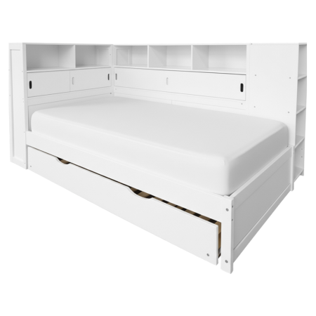 Pat cu rafturi şi pat suplimentar, alb, 90x200, LENDON [2]