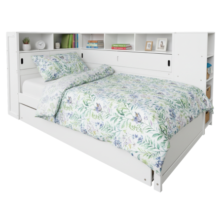 Pat cu rafturi şi pat suplimentar, alb, 90x200, LENDON [0]