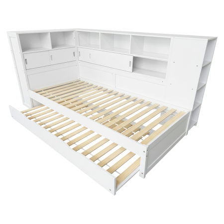 Pat cu rafturi şi pat suplimentar, alb, 90x200, LENDON [5]