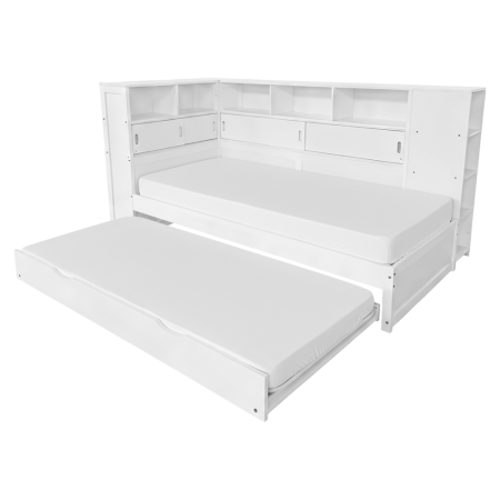 Pat cu rafturi şi pat suplimentar, alb, 90x200, LENDON [7]