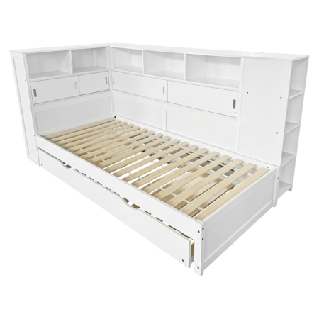 Pat cu rafturi şi pat suplimentar, alb, 90x200, LENDON [3]