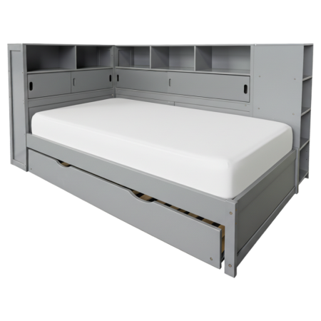 Pat cu rafturi şi pat suplimentar, gri, 90x200, LENDON [3]