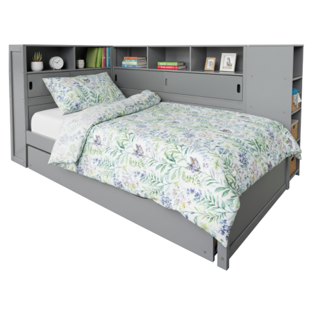 Pat cu rafturi şi pat suplimentar, gri, 90x200, LENDON [0]