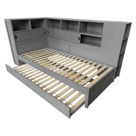 Pat cu rafturi şi pat suplimentar, gri, 90x200, LENDON [6]