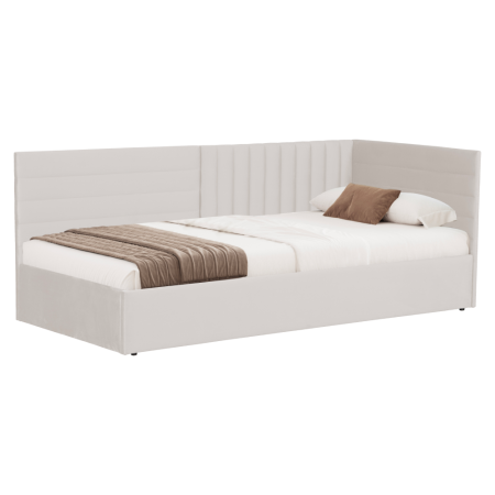 Dormitor - Pat cu somieră, 90x200, ţesătură crem Velvet, MEVIA