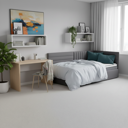 Pat cu somieră, 90x200, ţesătură gri Velvet, MEVIA [11]