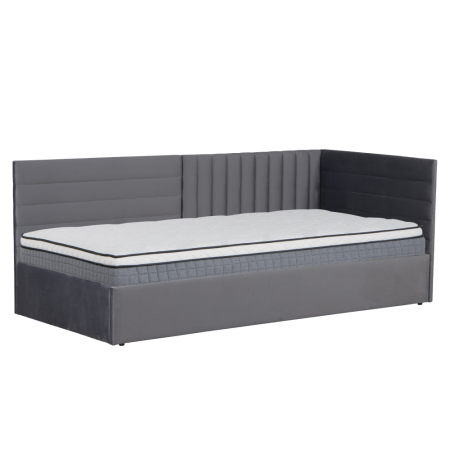 Pat cu somieră, 90x200, ţesătură gri Velvet, MEVIA [4]