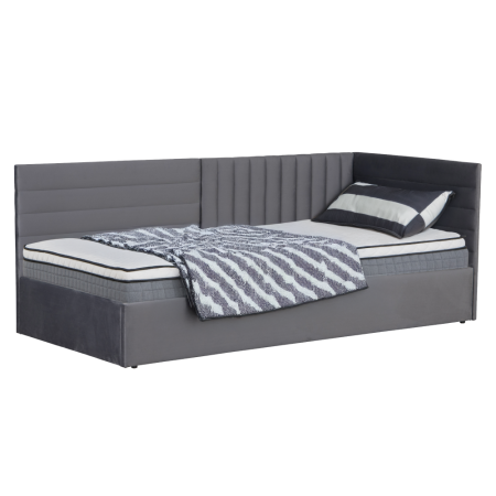 Dormitor - Pat cu somieră, 90x200, ţesătură gri Velvet, MEVIA