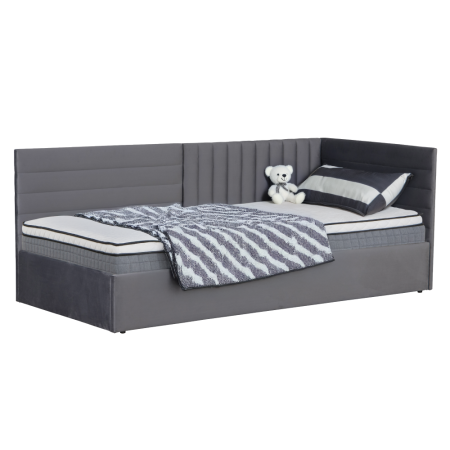 Pat cu somieră, 90x200, ţesătură gri Velvet, MEVIA [5]