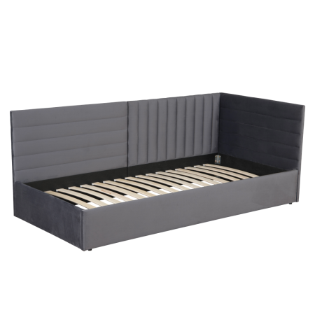 Pat cu somieră, 90x200, ţesătură gri Velvet, MEVIA [1]