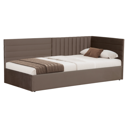 Dormitor - Pat cu somieră, 90x200, ţesătură maro Velvet, MEVIA