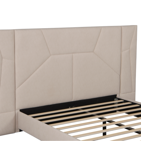 Pat cu somieră şi iluminare LED, 160x200, ţesătură Velvet bej, ALTESA [6]