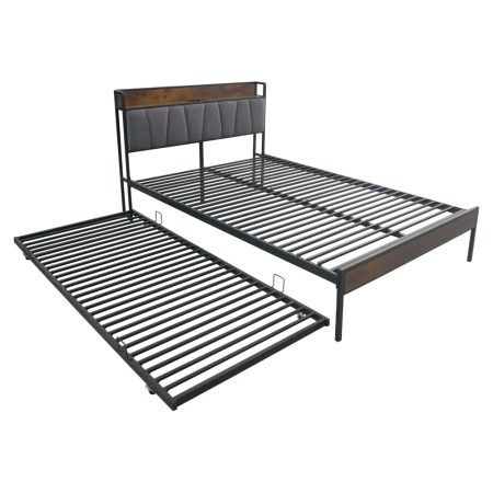 Pat cu somieră şi pat suplimentar extensibil, 160x200, negru/gri, NORDO [4]