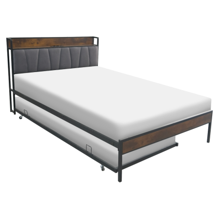 Pat cu somieră şi pat suplimentar extensibil, 160x200, negru/gri, NORDO [2]