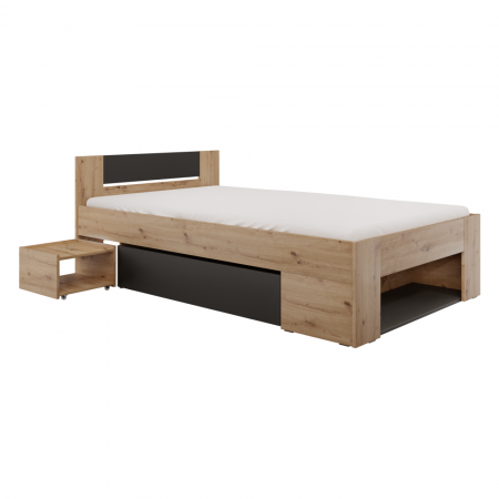 Paturi pentru copii - Pat cu spaţiu de depozitare, 120x200, stejar artisan/antracit, UNIS