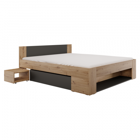Paturi lemn & pal - Pat cu spaţiu de depozitare, 180x200, stejar artisan/antracit, UNIS
