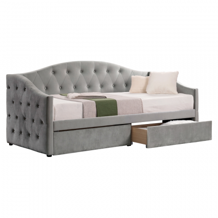 Paturi de 1 persoana - Pat cu spaţiu de depozitare, 90x200, ţesătură Velvet gri, ZASKA