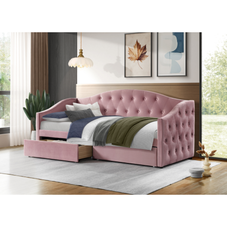 Pat cu spaţiu de depozitare, 90x200, ţesătură Velvet roz, ZASKA [5]