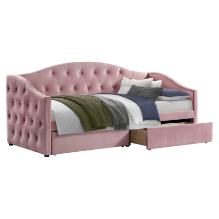 Paturi de 1 persoana - Pat cu spaţiu de depozitare, 90x200, ţesătură Velvet roz, ZASKA