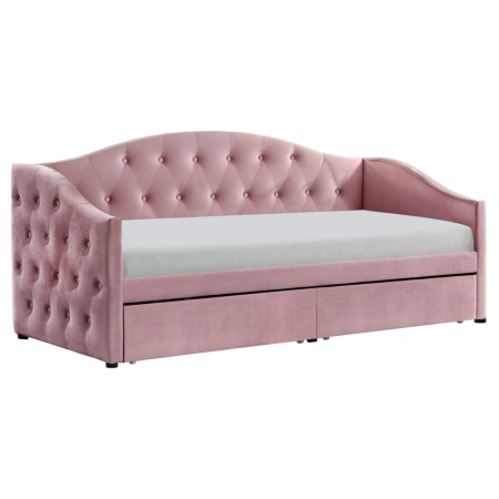 Pat cu spaţiu de depozitare, 90x200, ţesătură Velvet roz, ZASKA [2]