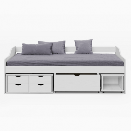 Pat cu spaţiu de depozitare, alb, lemn masiv, 90x200, MAXI NEW [1]
