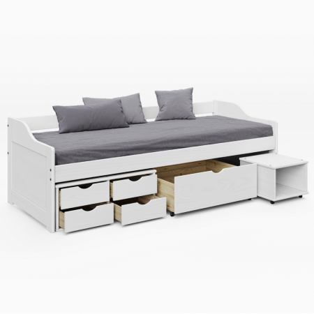 Pat cu spaţiu de depozitare, alb, lemn masiv, 90x200, MAXI NEW [5]
