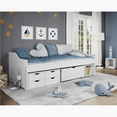 Pat cu spaţiu de depozitare, alb, lemn masiv, 90x200, MAXI NEW [3]