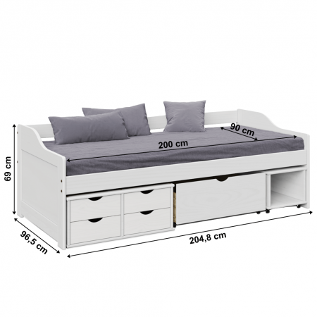 Pat cu spaţiu de depozitare, alb, lemn masiv, 90x200, MAXI NEW [4]