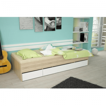 Pat cu spaţiu de depozitare, stejar sonoma/alb, MATIASI [1]