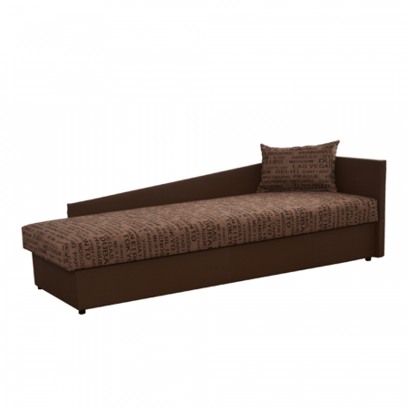 Paturi lemn & pal - Pat cu spaţiu pentru depozitare, piele eco maro/material cu imprimeu, dreapta, JUDIT