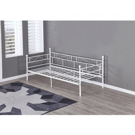 Pat din metal - de o persoană, alb, 90x200, ROZALI [6]