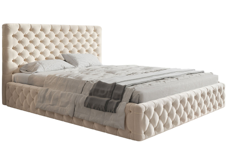 Pat dublu dormitor, tapitat culoare stofa crem , 160x200, matlasat, elegant cu somiera rabatabila, cu lada, robust, Bortis [2]