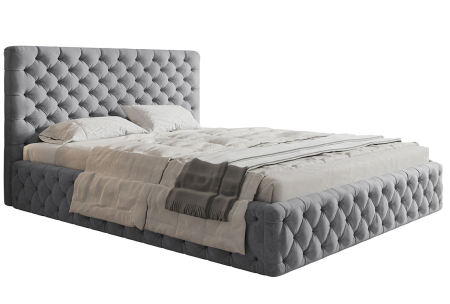 Toate Produsele - Pat dublu dormitor, tapitat culoare stofa gri , 160x200, matlasat, elegant cu somiera rabatabila, cu lada, robust, Bortis