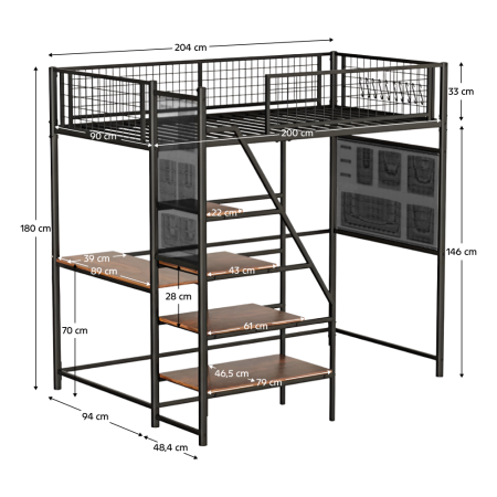 Pat înălţat cu barieră, 90x200, alb, NIVEN [4]