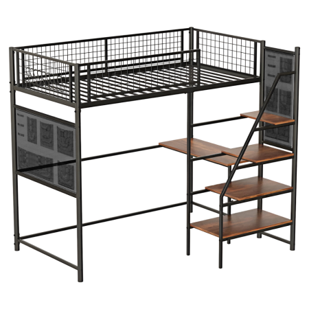 Camera copiilor - Pat înălţat cu barieră, 90x200, alb, NIVEN