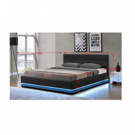 Pat matrimonial cu iluminare LED, negru, 160x200, BIRGET NEW [2]