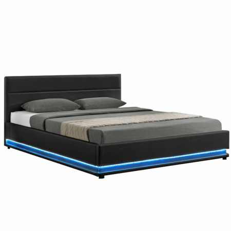 Paturi lemn & pal - Pat matrimonial cu iluminare LED, negru, 160x200, BIRGET NEW