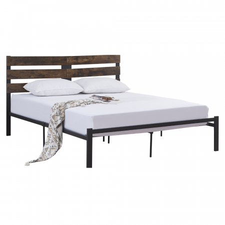 Paturi lemn & pal - Pat matrimonial cu lamele, stejar rustic/metal, 160x200, ANEYA
