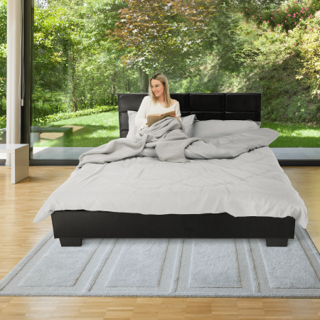 Pat matrimonial cu somieră, 160x200, piele eco neagră, MIKEL [12]