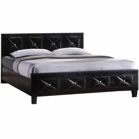 Paturi lemn & pal - Pat matrimonial cu somieră, piele eco neagră, 160x200, CARISA
