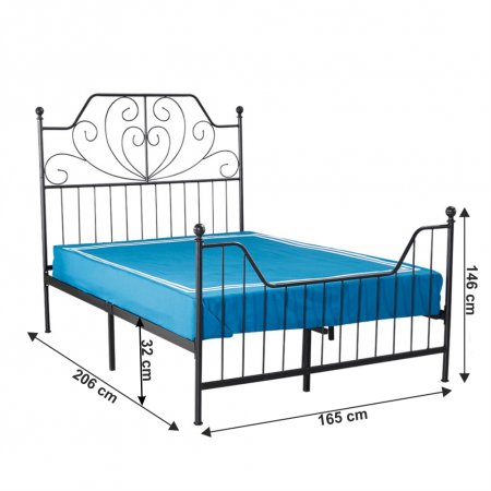 Pat metalic de dormitor 160x200 , negru ,cu suport saltea inclus [5]